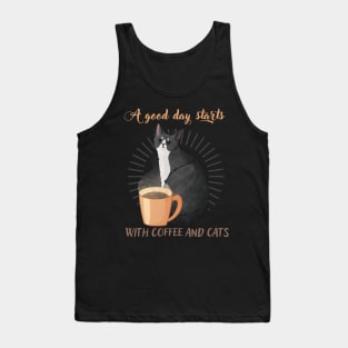 A Good Day Starts with Coffee and Cats - Tuxedo Furbaby Tank Top